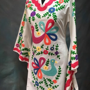 Brand new Pachamama Woodstock embroidered 100% cotton Mexican kaftan kimono sleeve dress wedding, festival, cinco de mayo, XS S M L XL XXL image 6