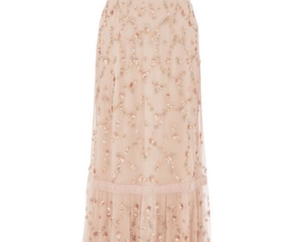 Vintage Style Adrienne Papell Maxi Evening Formal Dress in dusty pink NEW U.K. 14  US 10