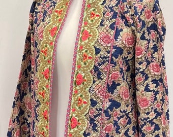 Embellished Kantha Jacket 100% Cotton by Indiola Vintage M U.K. 12 Us 8