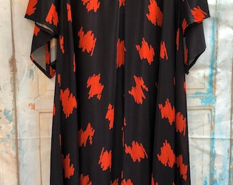 Vintage 70s Red & Black Maxi Dress with floaty sleeves
