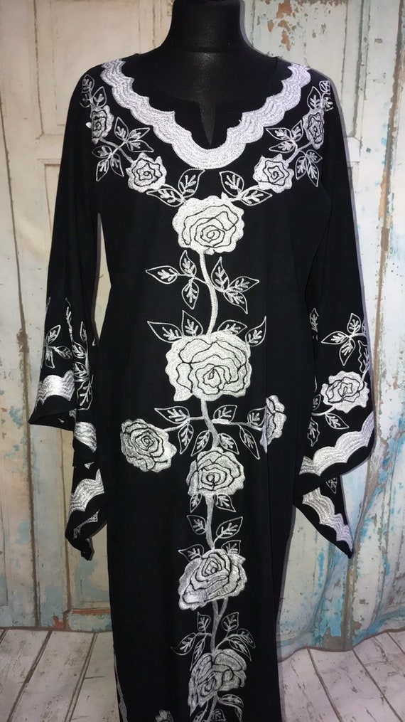 embroidered black maxi dress