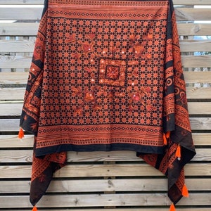 Vintage Pakistani Large Mirrorwork Hand Embroidered Wrap Shawl