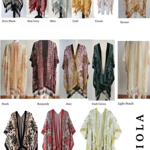 Velvet Burn out Devore Fringed Tassel Trim Opera Kimono Jacket Various Colours Green now in stock One Size image 1