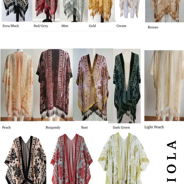 Samt Ausbrenner Devore Fransen Quaste Oper Kimono Jacke Verschiedene Farben Grün jetzt auf Lager One Size