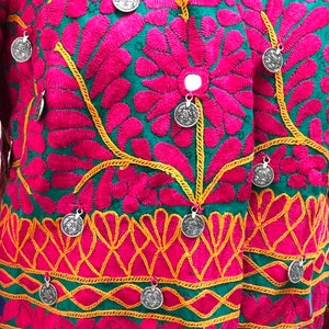 Vintage Indian Kutch Banjara Colourful Embroidered Embellished Coin Jackets  M/L by INDIOLA