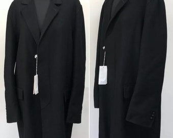 Mens Facconable Designer Virgin Wool Cashmere Men’s Black Coat Size L IT 54 NEW