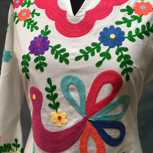 Brand new Pachamama Woodstock embroidered 100% cotton Mexican kaftan kimono sleeve dress wedding, festival, cinco de mayo, XS S M L XL XXL image 5