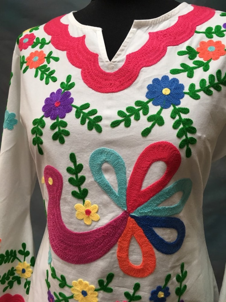 Brand new Pachamama Woodstock embroidered 100% cotton Mexican kaftan kimono sleeve dress wedding, festival, cinco de mayo, XS S M L XL XXL image 5