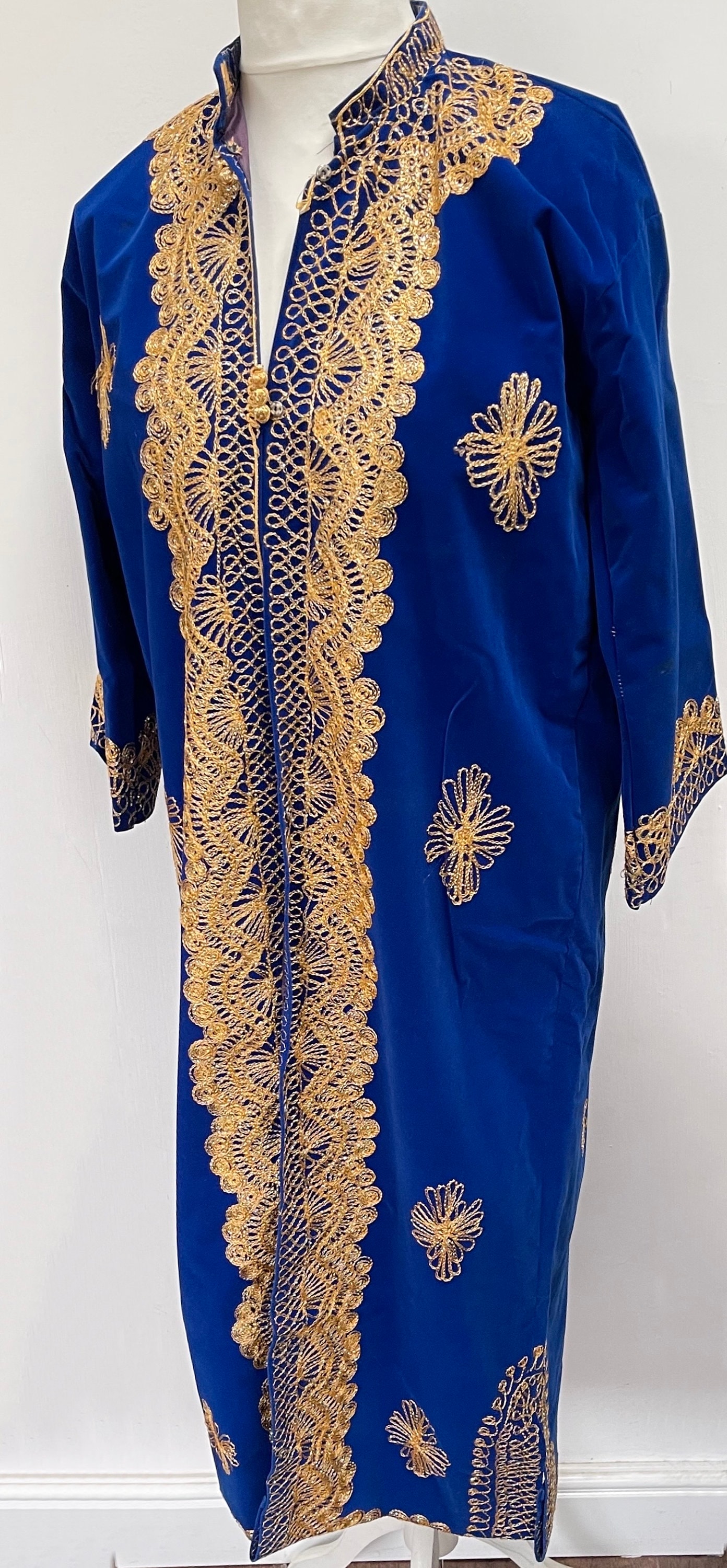 Moroccan Ethnic Long Velvet Kimono Robe in Royal Blue With