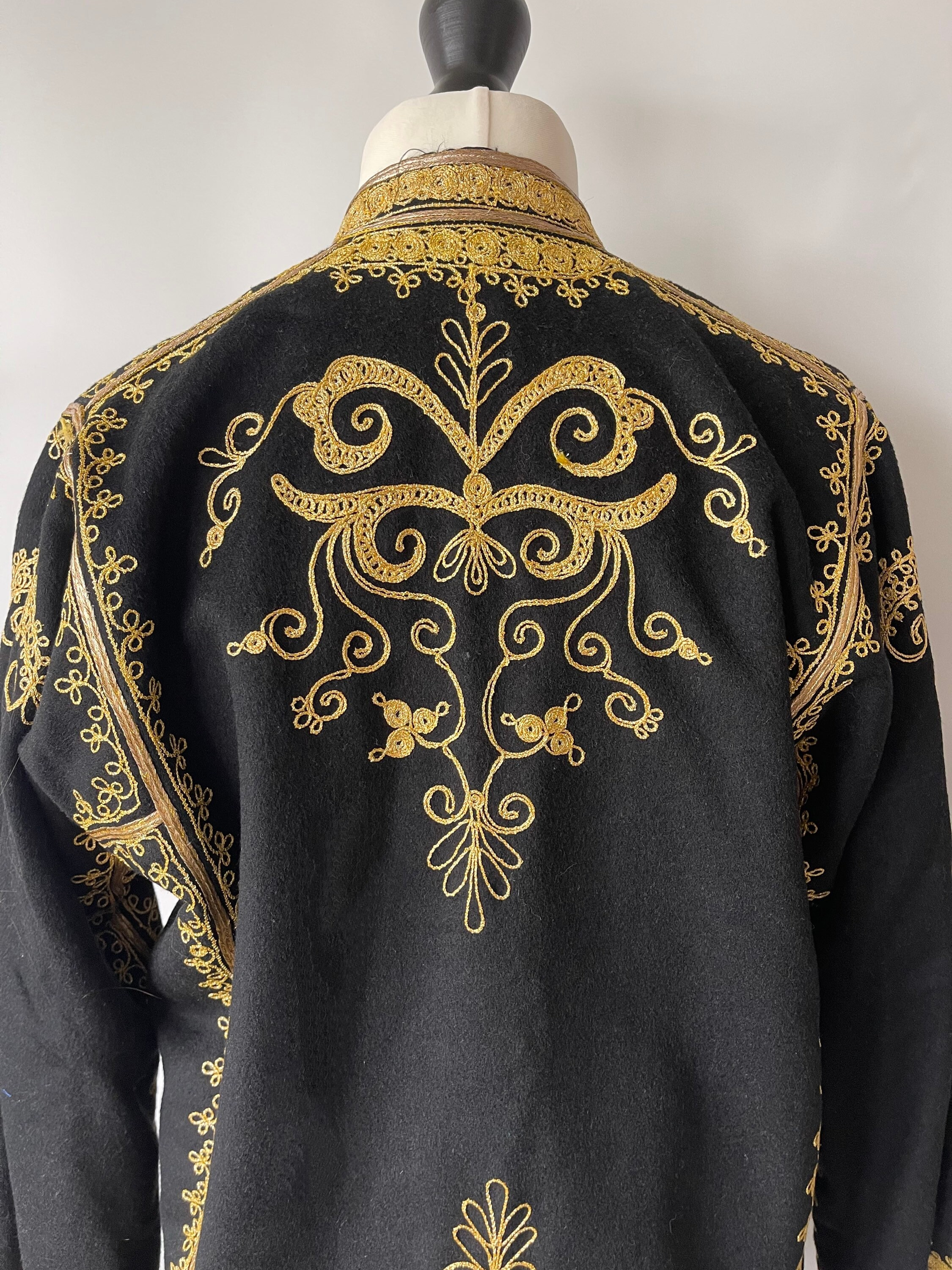 Stunning Vintage Black Wool Turkish Ottoman Jacket With Gold
