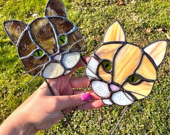 Cat Stained Glass Plant Stake