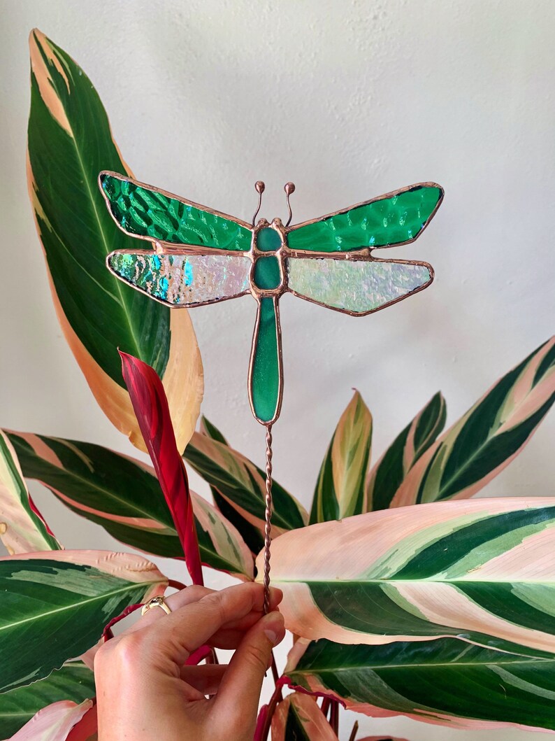 Dragonfly Stained Glass Plant Stake Etsy