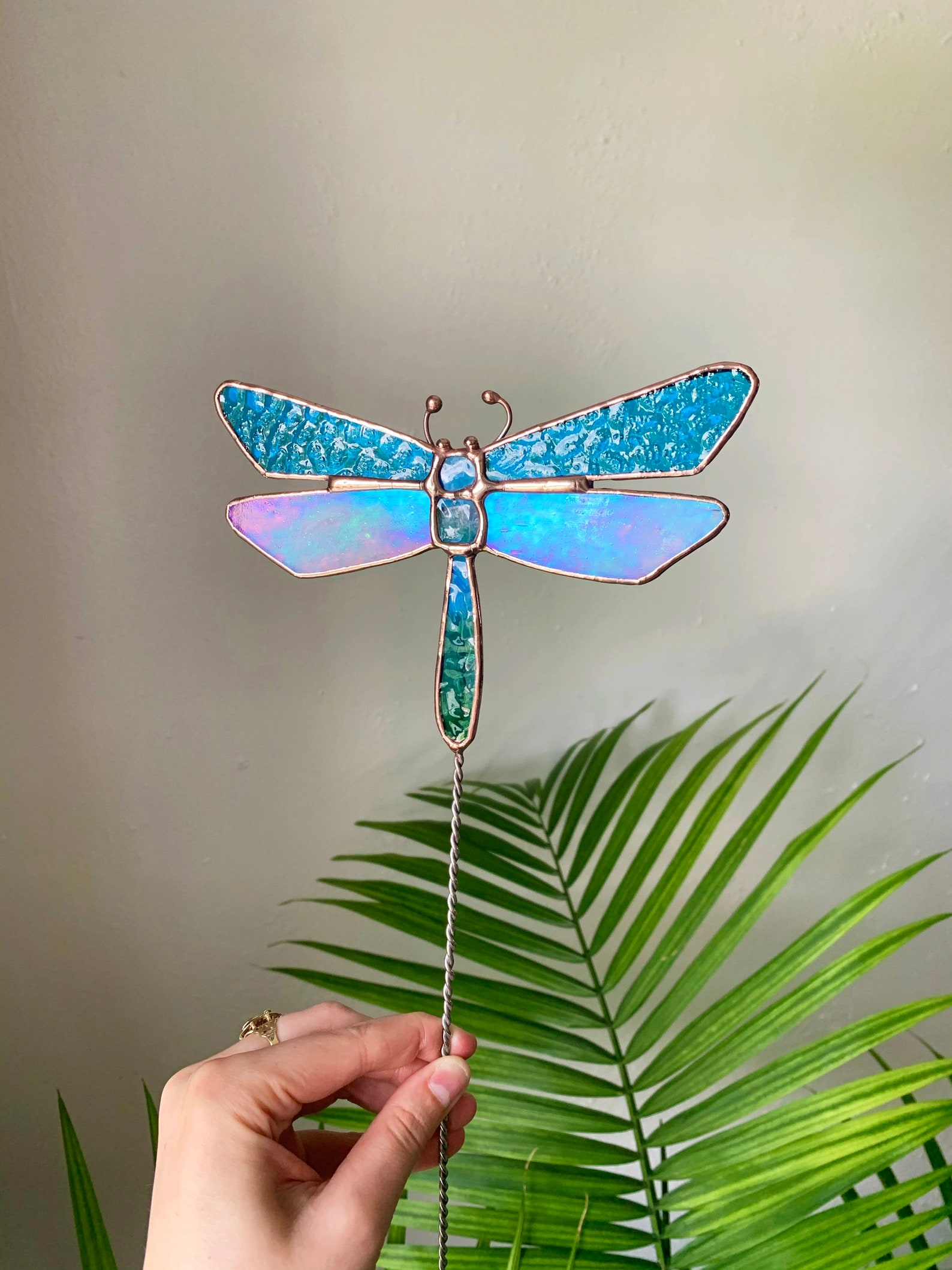 Dragonfly Stained Glass Plant Stake Etsy