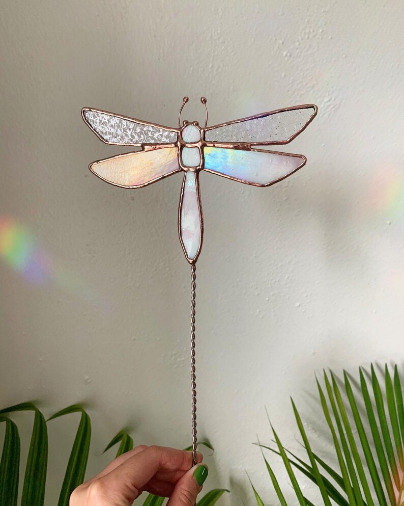 Dragonfly Stained Glass Plant Stake Etsy