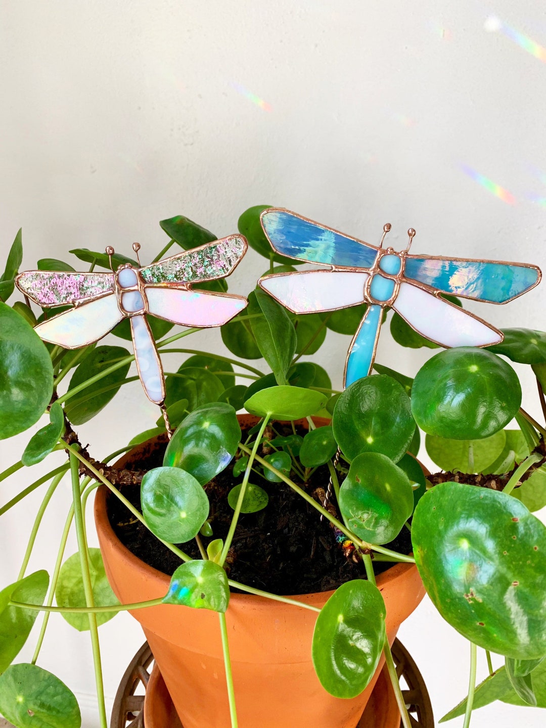 Dragonfly Stained Glass Plant Stake Etsy