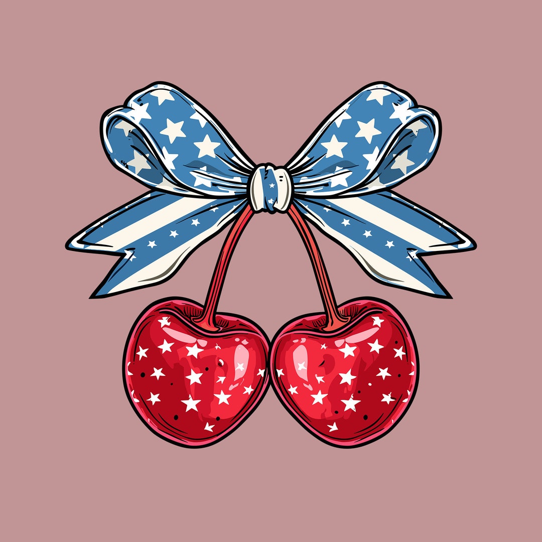 4th of July Coquette Cherry Bow Png, Independence Day Png, Digital ...