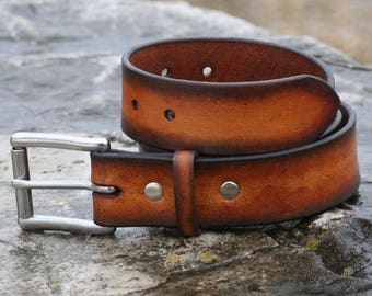 Leather Belt, Aged look burnished hand dyed belt, stainless steel buckle, high quality leather belt 1.5 and 1.25 inch wide, rustic look