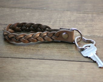 Leather Key Chain , Handmade Braided Key Chains, Handcrafted, Natural Leather, Heart key ring