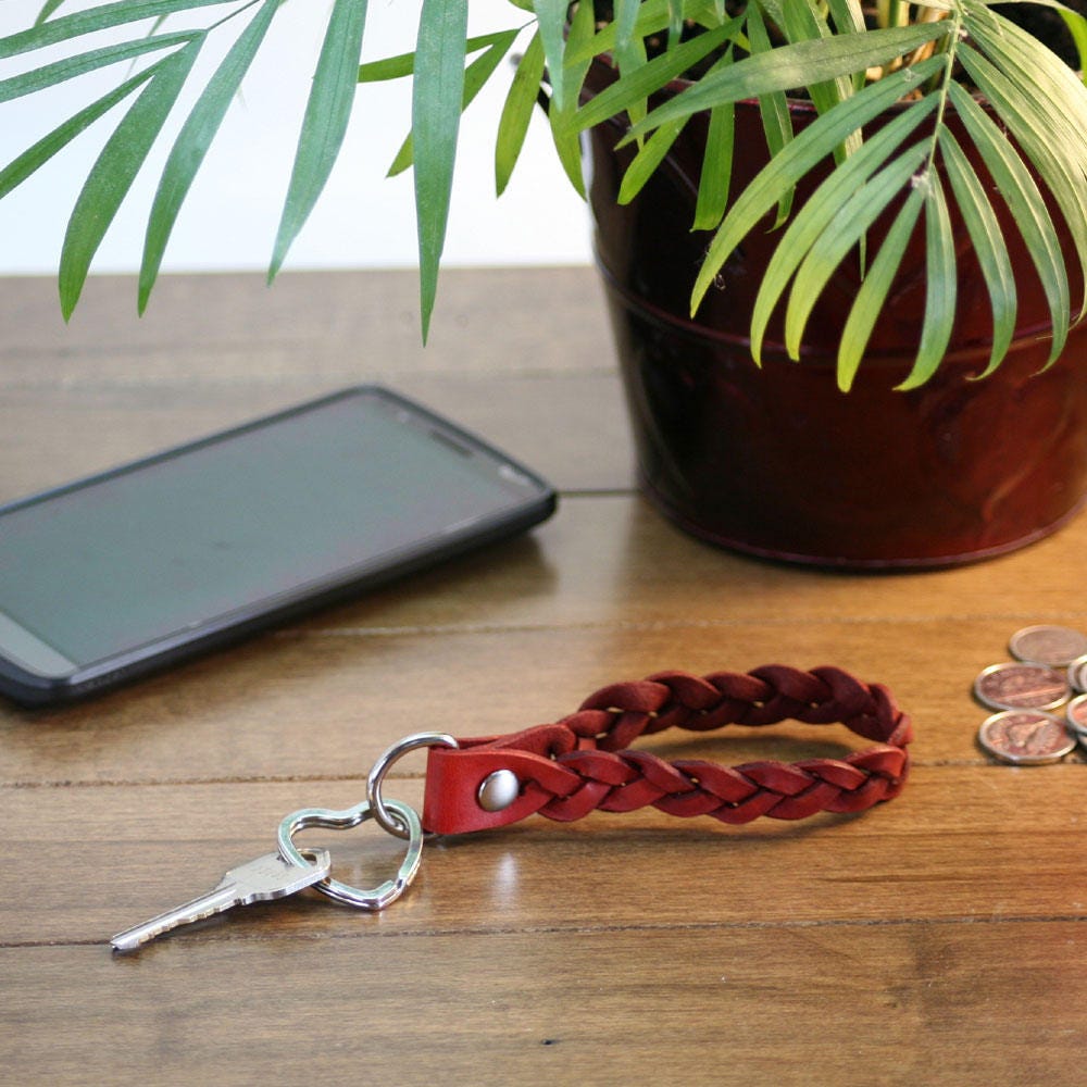 Leather Braided Heart Keychain, Key Chains, Handcrafted, Key