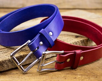 Leather Belt -  Handmade, hand dyed belt, stainless steel buckle, high quality leather belt 1.5 and 1.25 inch wide