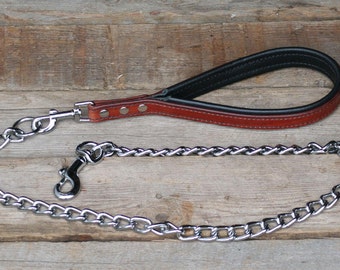 Leather Leash with many chain options - Handcrafted - 100%  Real Leather -Many Options Available - Quality Leashes to match collars