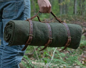 Leather Blanket Roll - Camping blanket roll - bushcraft gear