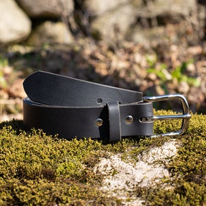 Black belt, Free Personalization! Leather Belt made from Water Buffalo, Handcrafted flat black look belt, Quality buckle