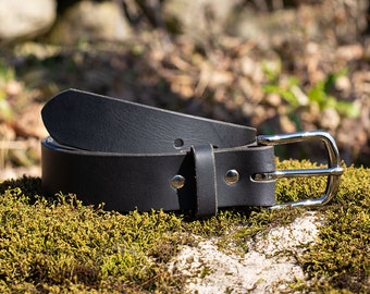 Black belt, Free Personalization! Leather Belt made from Water Buffalo, Handcrafted flat black look belt, Quality buckle
