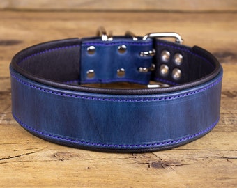 Leather Dog Collar - Handcrafted Leather Dog Collar-2 inch wide- 100% Real Leather Custom Quality Dog Collars, Many Color Options