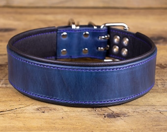 Collare per cani in pelle - Collare per cani in pelle realizzato a mano - Larghezza 5 cm - 100% vera pelle, collari per cani di alta qualità personalizzati, molte opzioni di colore