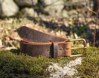 Leather Belt made from Water Buffalo, Amazing Handcrafted distressed look belt, paired with a High Quality brass buckle