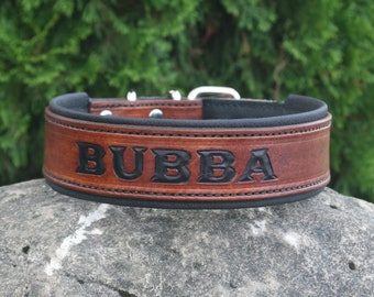 Real Leather Dog Collar - Personalized with your dogs name -1&1/2 inch wide- 100% Real Leather Quality Handcrafted Dog Collars