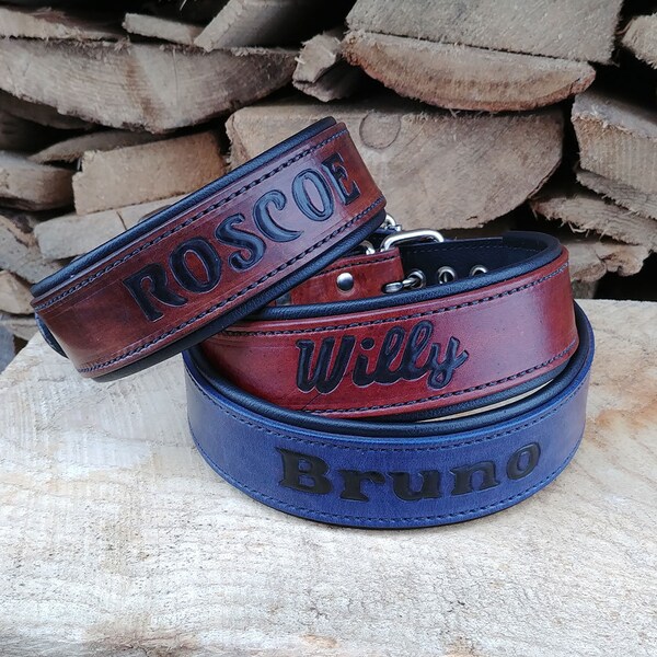 Kwaliteitshalsbanden Handgemaakte leren hondenhalsband met de naam van je hond -1 en 1/2 inch breed - 100% echt leer