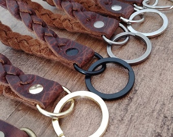 Braided Leather Keychain made of real full grain Leather, Many Keyring choices. Handmade in Canada - SHIPS FAST