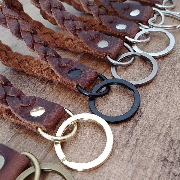 Braided Leather Keychain made of real full grain Leather, Many Keyring choices. Handmade in Canada - SHIPS FAST