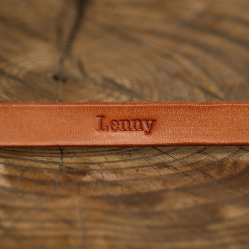 Small Personalized Leather Dog Collar Handcrafted Leather Dog Collars for Tiny dogs Full Grain Leather Personalized name embossed image 6