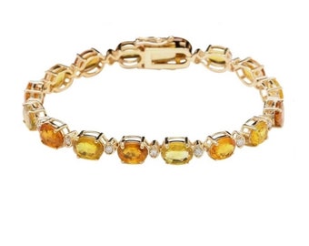30.65ct Natural Sapphire and Diamond 14k Solid Yellow Gold Bracelet