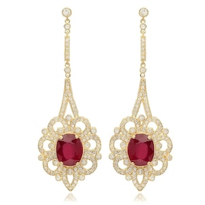 10.60Ct Natural Ruby and Diamond 14K Solid Yellow Gold Earrings