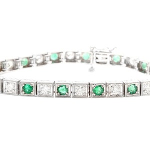 4.70ct Natural Emerald and Diamond 14k Solid White Gold Bracelet