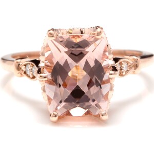 3.08 Carats Natural Morganite and Diamond 14k Solid Rose Gold Ring