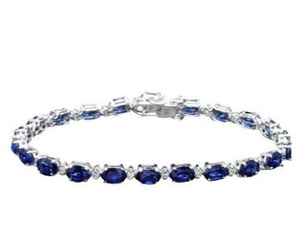 Bransoletka z 13,50ct naturalnego niebieskiego szafiru i diamentów z 14k białego złota