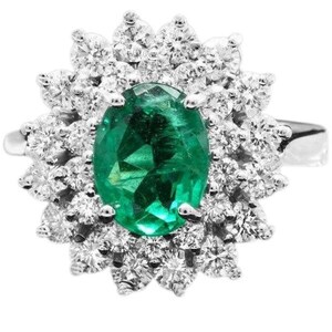 2.70ct Natural Emerald & Diamond 14k Solid White Gold Ring