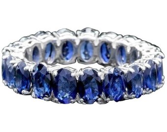 8.80 Carats Natural Sapphire14k Solid White Gold Ring