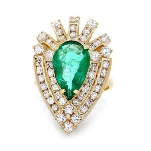 4.70 Carati Smeraldo Naturale & Diamante 14k Anello in oro giallo massiccio