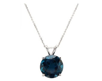 9.35ct Natural London Blue Topaz 14k Solid White Gold Pendant Necklace