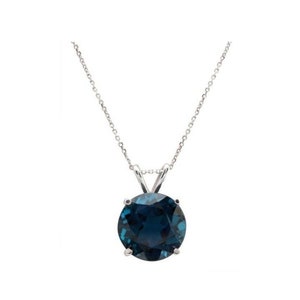 9.35ct Natural London Blue Topaz 14k Solid White Gold Pendant Necklace