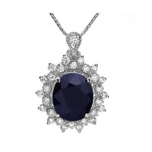 6.80Ct Natural Sapphire and Diamond 14K Solid White Gold Pendant