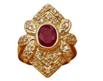 2.81ct Natural Red Ruby and Diamond 14k Solid Yellow Gold Ring