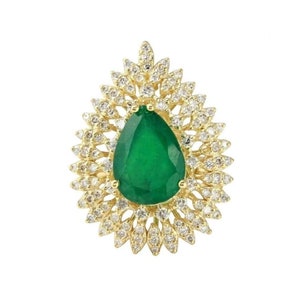 4.80ct Natural Emerald & Diamond 14k Solid Yellow Gold Ring