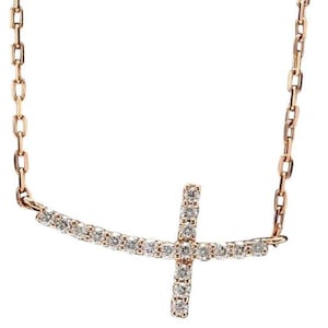 0.25ct Stunning 14k Solid Rose Gold Diamond Cross Necklace